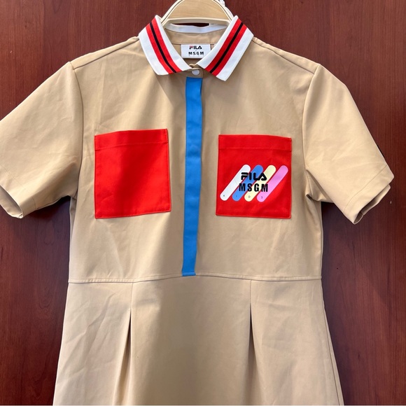 Fila MSGM Collaboration Polo dress Khaki Tan Patch Pockets Size 10 (165) Massimo - Picture 7 of 14